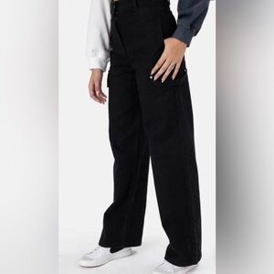 Adika Size Small Black 100% Cotton Craft Wide Leg Cargo Pants Inseam 30in‎